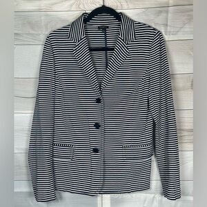 Preppy Talbots Black and White Striped Cotton Blazer. Structured Fit. Size Larg…